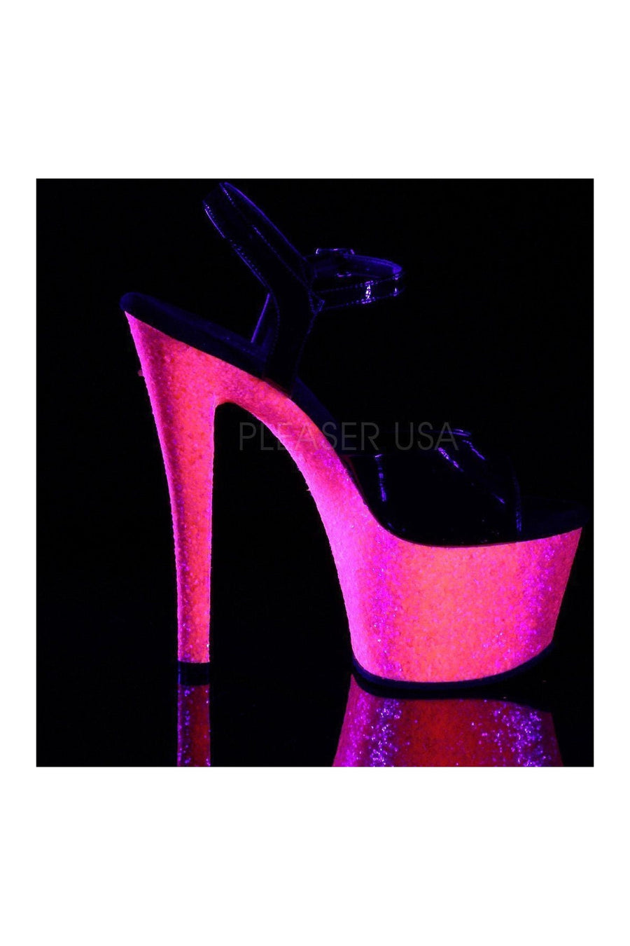 Pleaser SKY-309UVLG Platform Sandal in Black Patent
