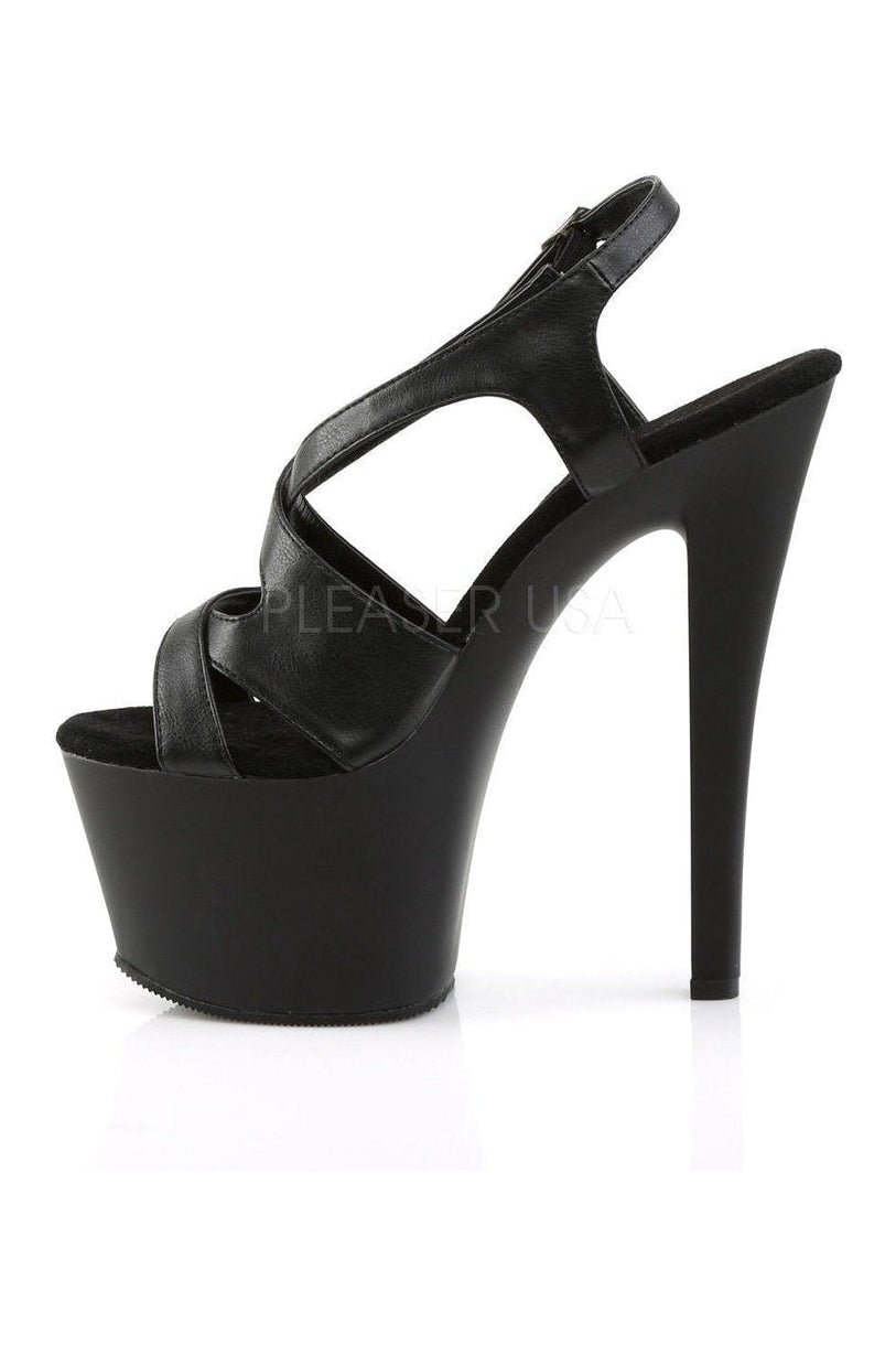 Pleaser SKY-330 Platform Sandal in Black Faux Leather