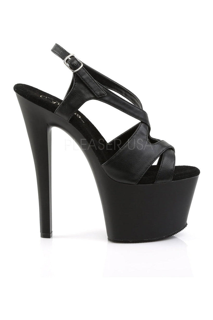 Pleaser SKY-330 Platform Sandal in Black Faux Leather