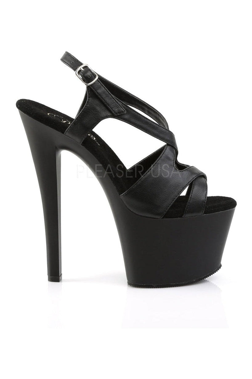 SKY-330 Platform Sandal | Black Faux Leather-Pleaser-Sandals-SEXYSHOES.COM
