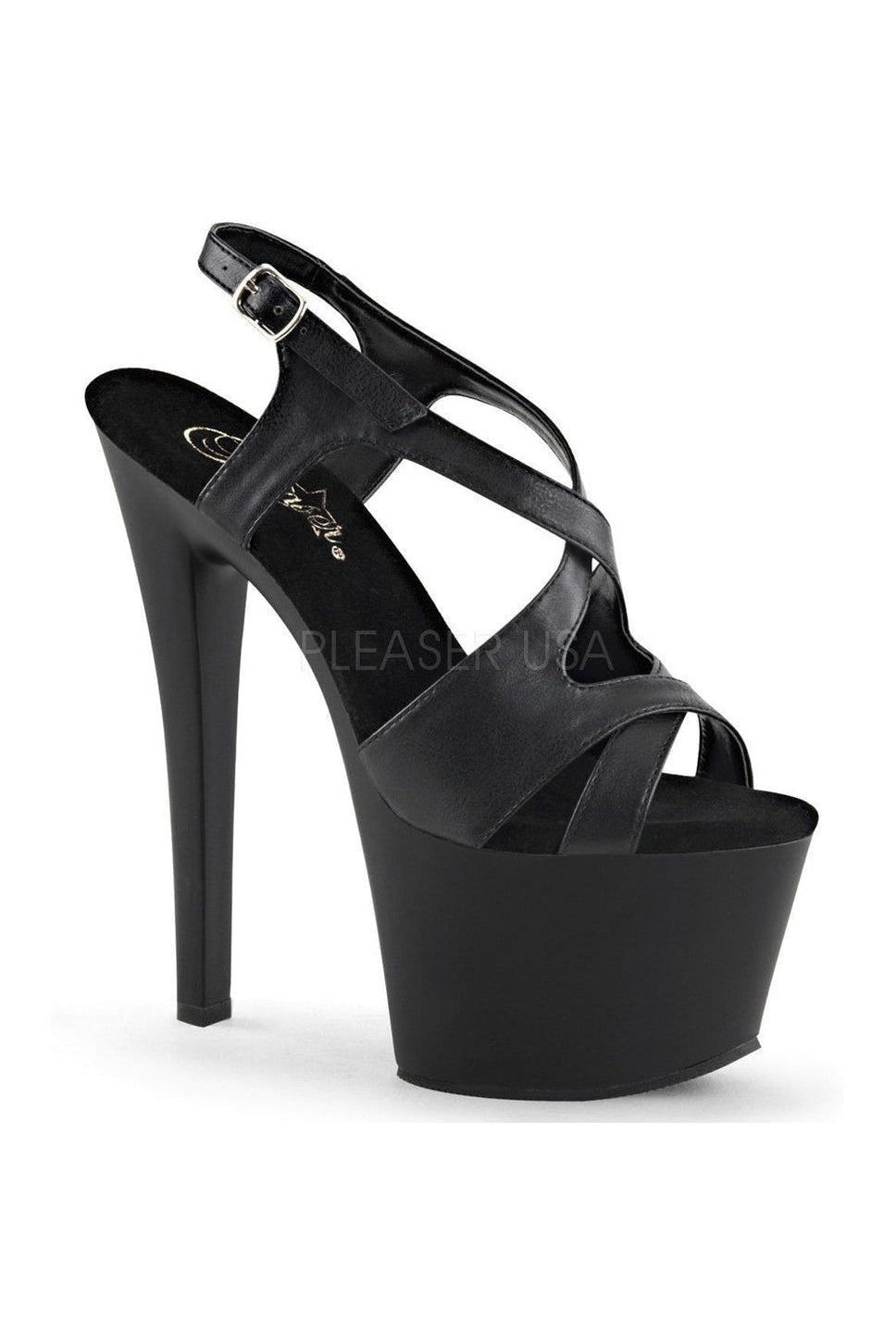 SKY-330 Platform Sandal | Black Faux Leather-Pleaser-Black-Sandals-SEXYSHOES.COM
