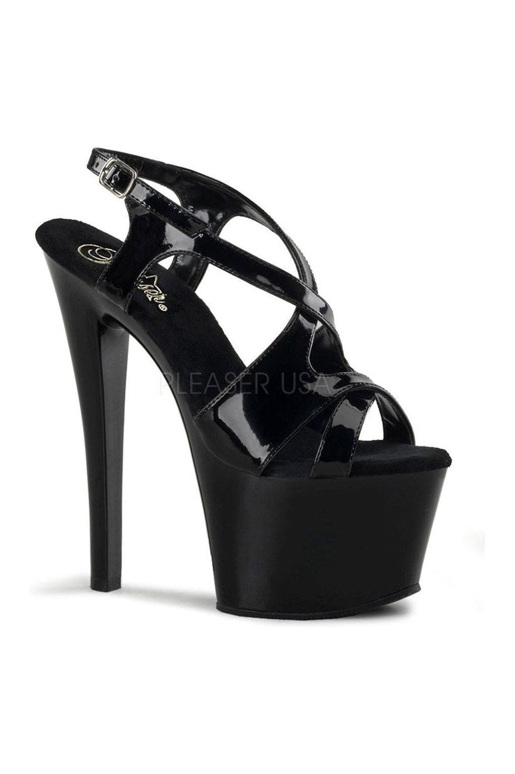 Pleaser SKY-330 Platform Sandal in Black Patent from SexyShoes.com