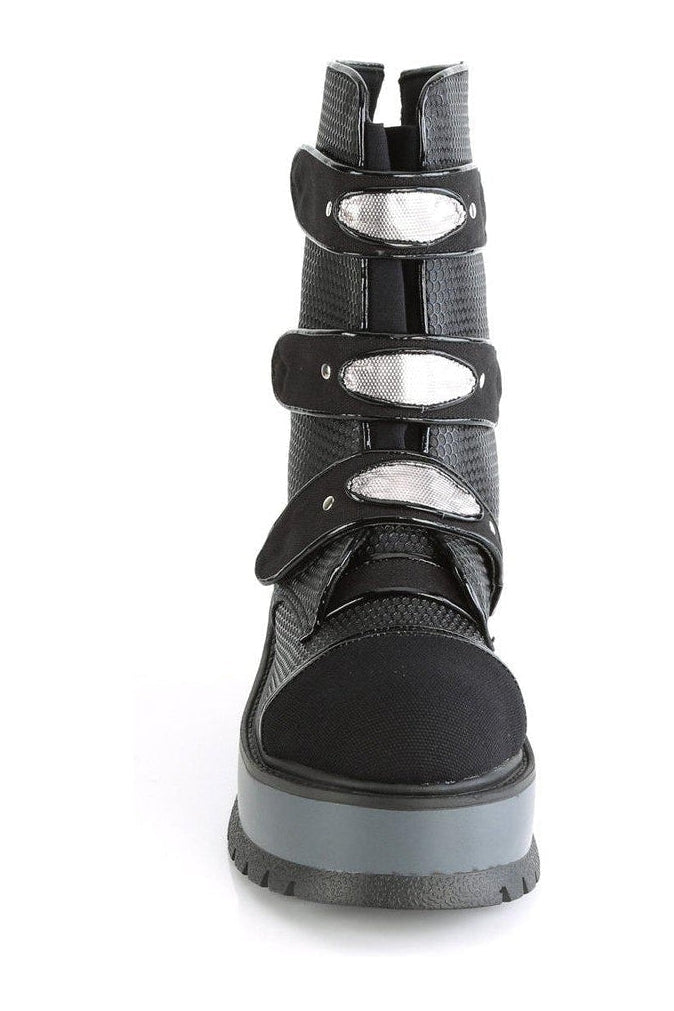 SLACKER-101 Knee Boot | Black Faux Leather-Knee Boots-Demonia-SEXYSHOES.COM