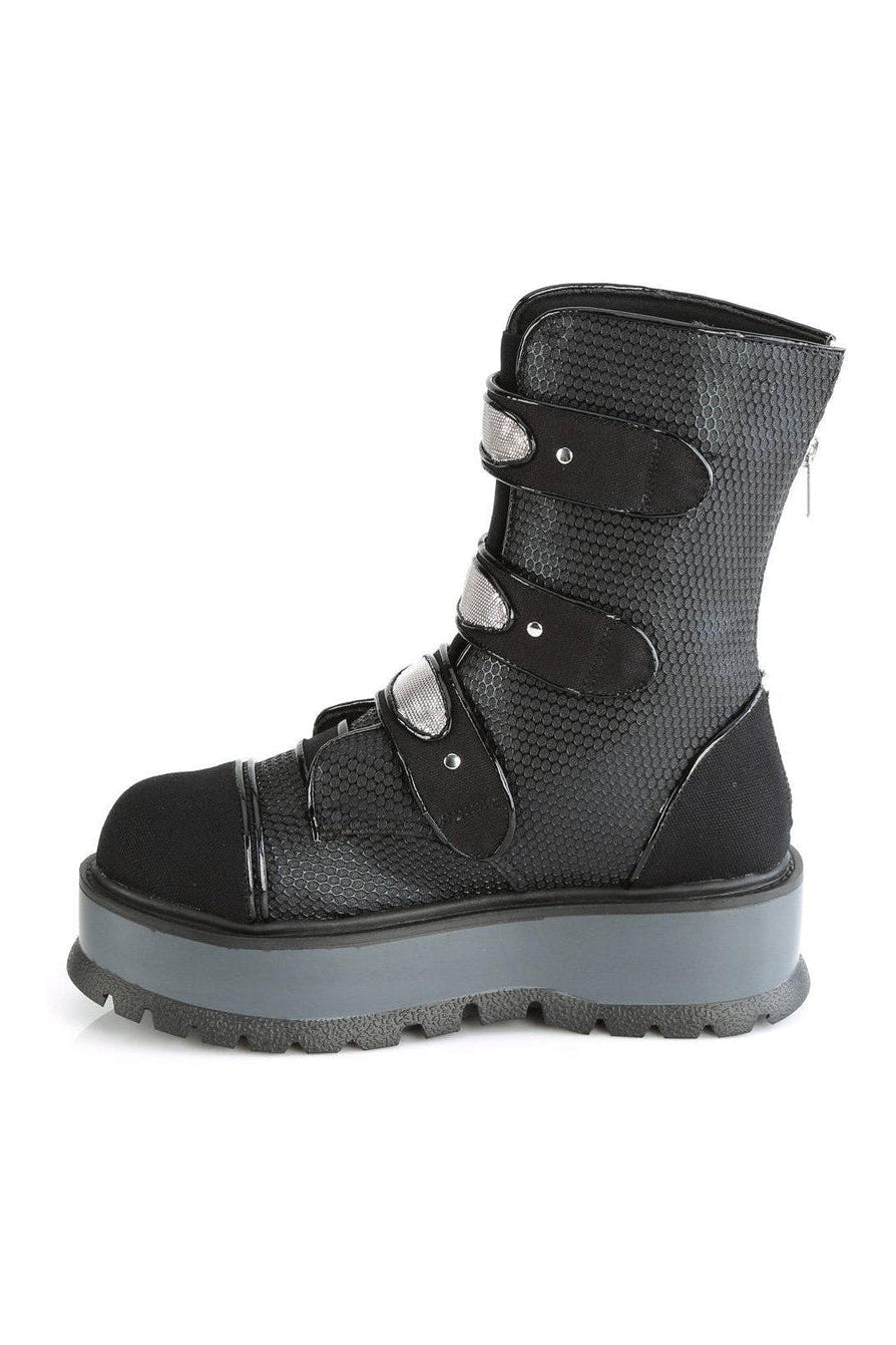 SLACKER-101 Knee Boot | Black Faux Leather-Knee Boots-Demonia-SEXYSHOES.COM