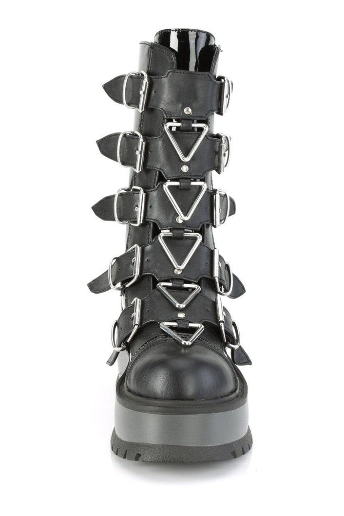 SLACKER-160 Knee Boot | Black Faux Leather-Knee Boots-Demonia-SEXYSHOES.COM