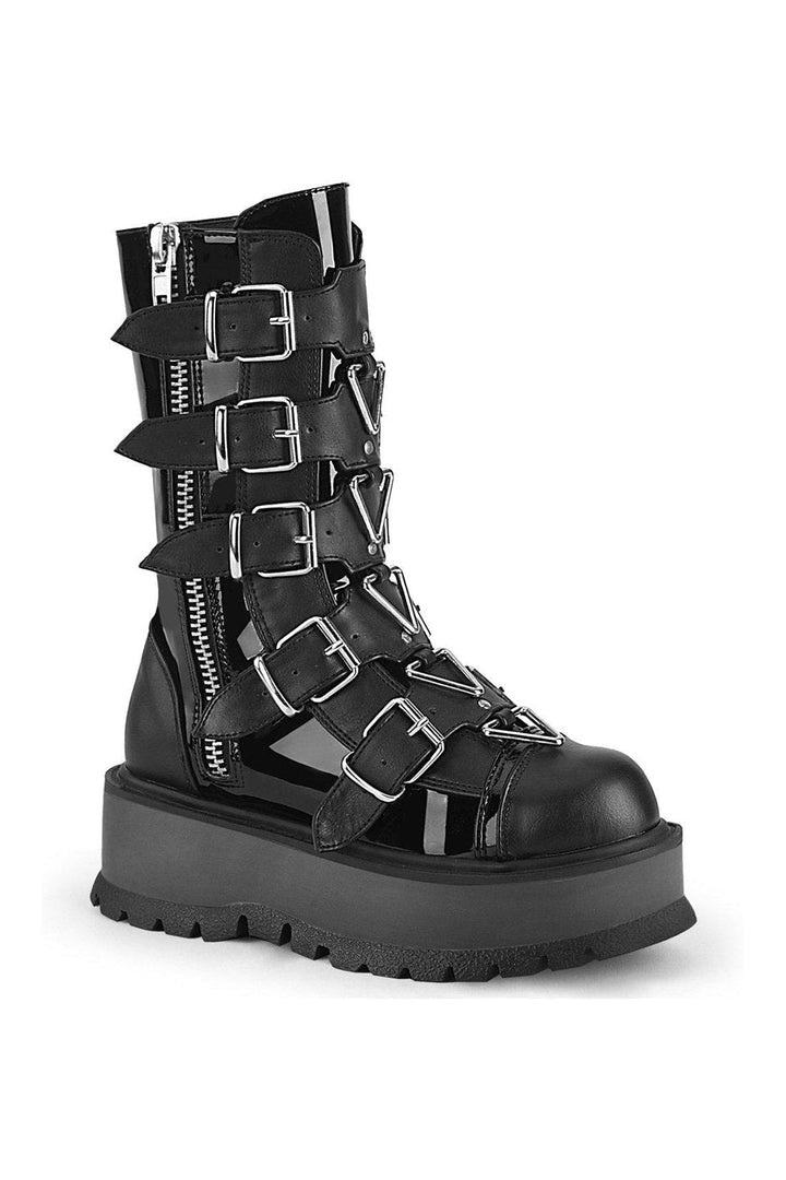 SLACKER-160 Knee Boot | Black Faux Leather-Knee Boots-Demonia-SEXYSHOES.COM