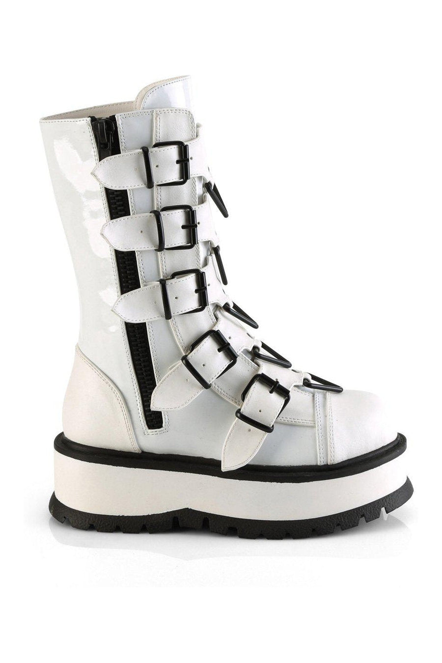 Demonia SLACKER-160 Knee Boot in White Patent