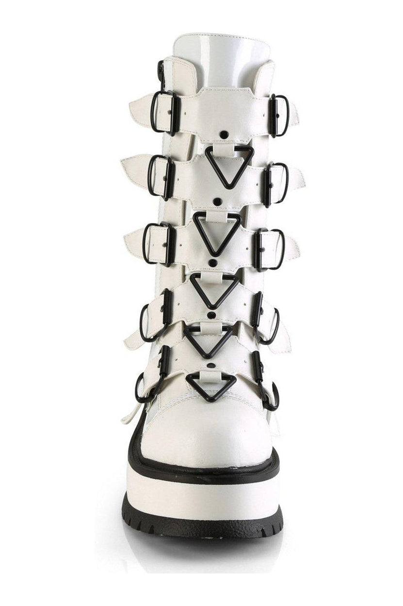 Demonia SLACKER-160 Knee Boot in White Patent