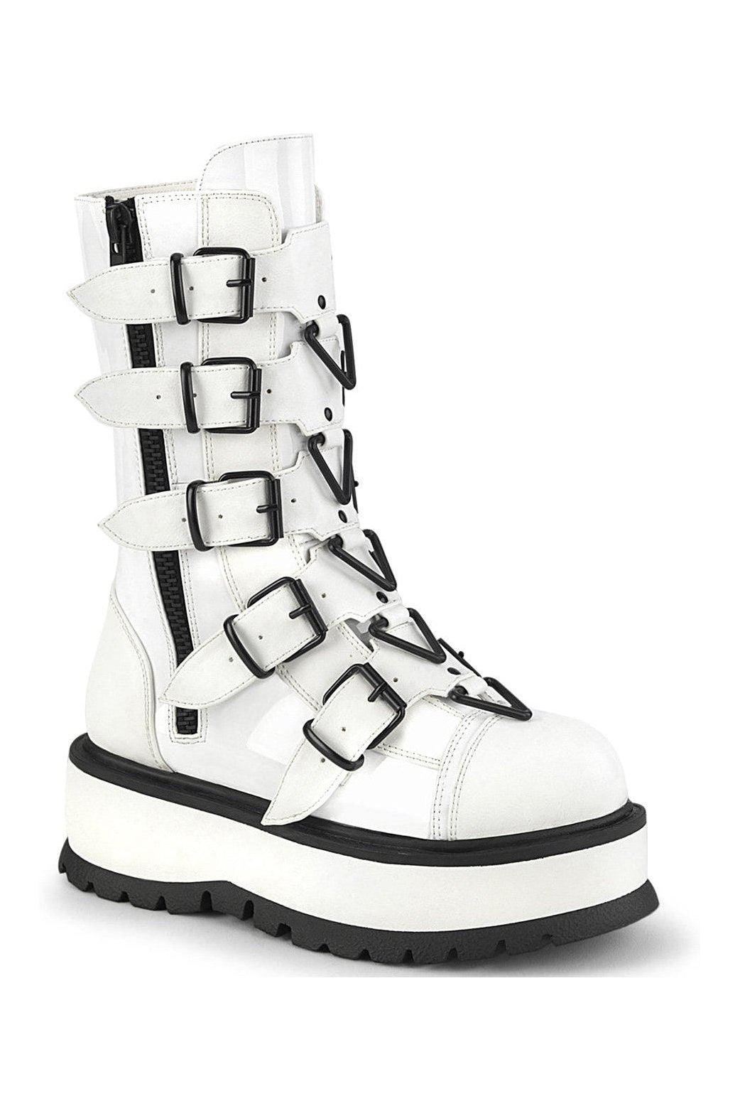 SLACKER-160 Knee Boot | White Patent-Knee Boots-Demonia-SEXYSHOES.COM