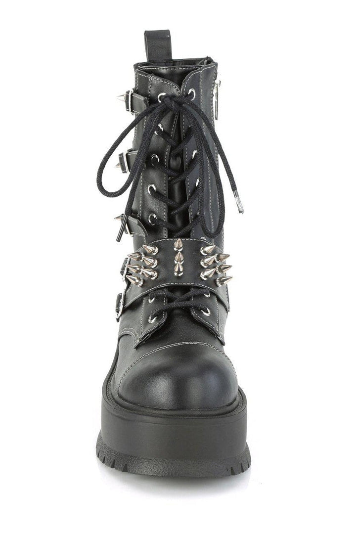 SLACKER-165 Knee Boot | Black Faux Leather-Knee Boots-Demonia-SEXYSHOES.COM