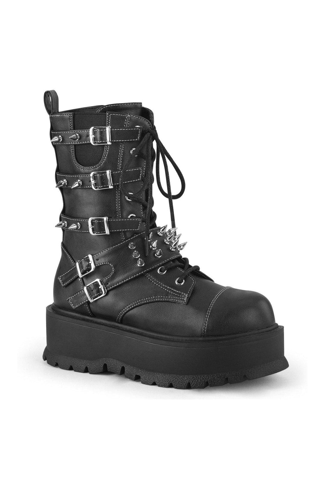 SLACKER-165 Knee Boot | Black Faux Leather-Knee Boots-Demonia-SEXYSHOES.COM