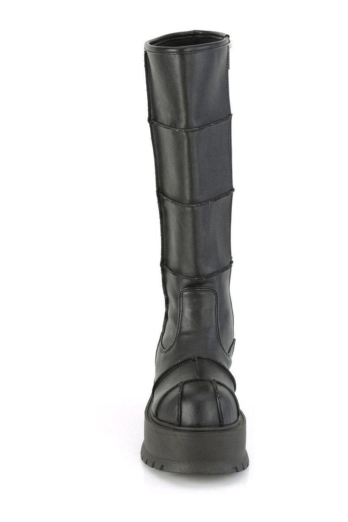 SLACKER-230 Knee Boot | Black Faux Leather-Knee Boots-Demonia-SEXYSHOES.COM