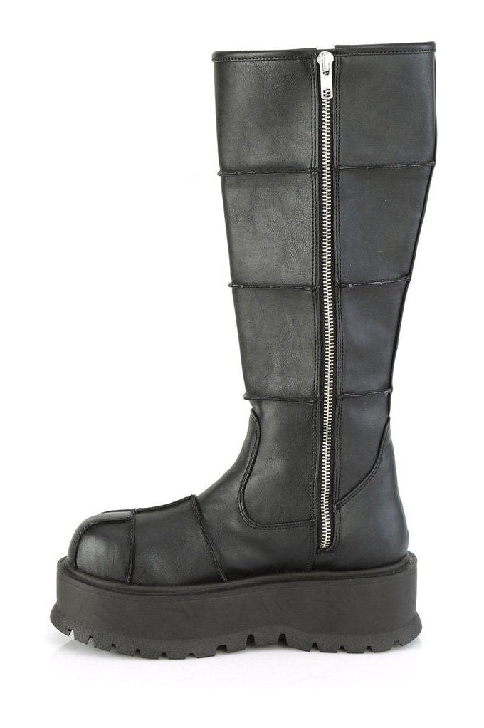 SLACKER-230 Knee Boot | Black Faux Leather-Knee Boots-Demonia-SEXYSHOES.COM
