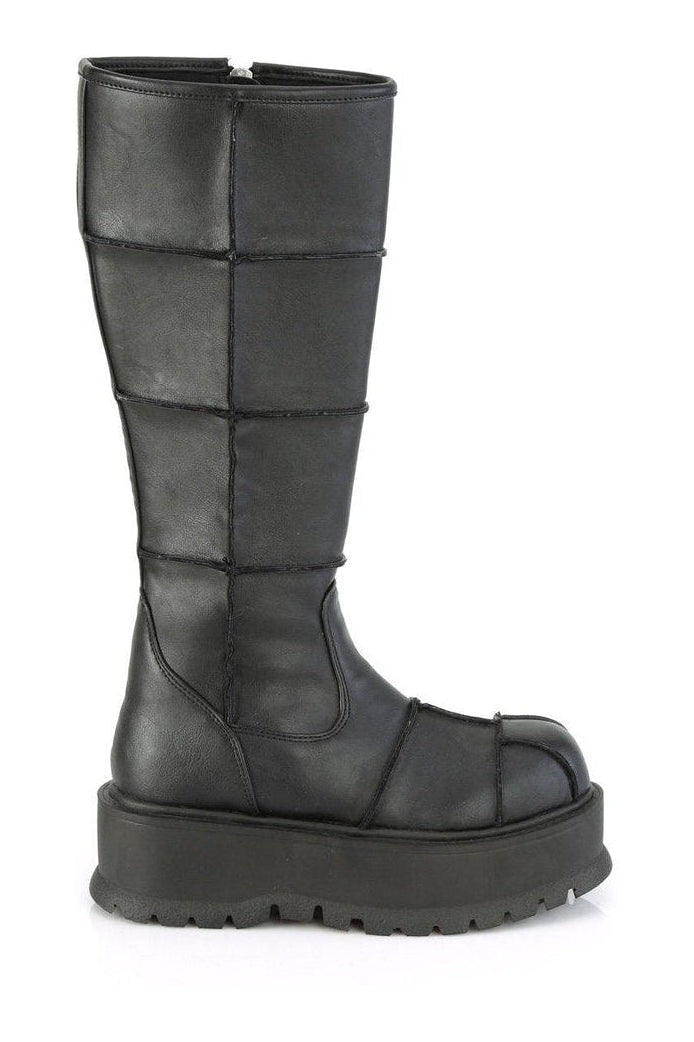 SLACKER-230 Knee Boot | Black Faux Leather-Knee Boots-Demonia-SEXYSHOES.COM