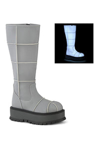 Demonia SLACKER-230 Knee Boot in Grey Faux Leather from SexyShoes.com