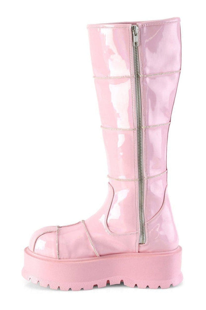 Demonia SLACKER-230 Knee Boot in Hologram Patent