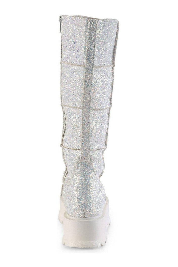 SLACKER-230 Knee Boot | White Faux Leather-Knee Boots-Demonia-SEXYSHOES.COM