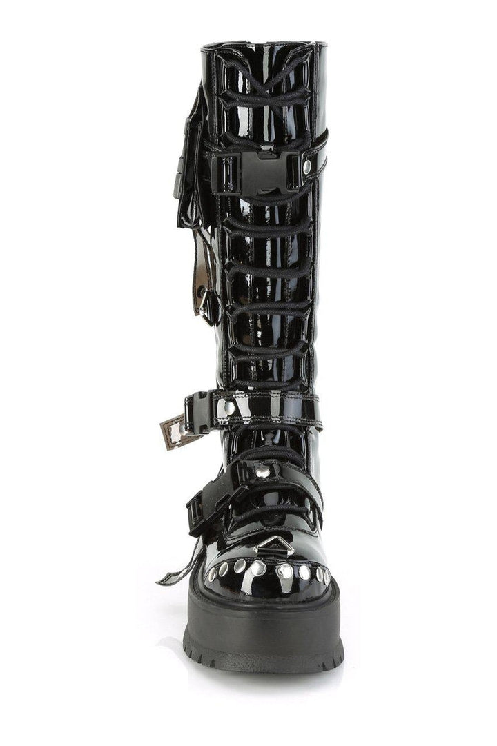 SLACKER-260 Knee Boot | Black Patent-Knee Boots-Demonia-SEXYSHOES.COM