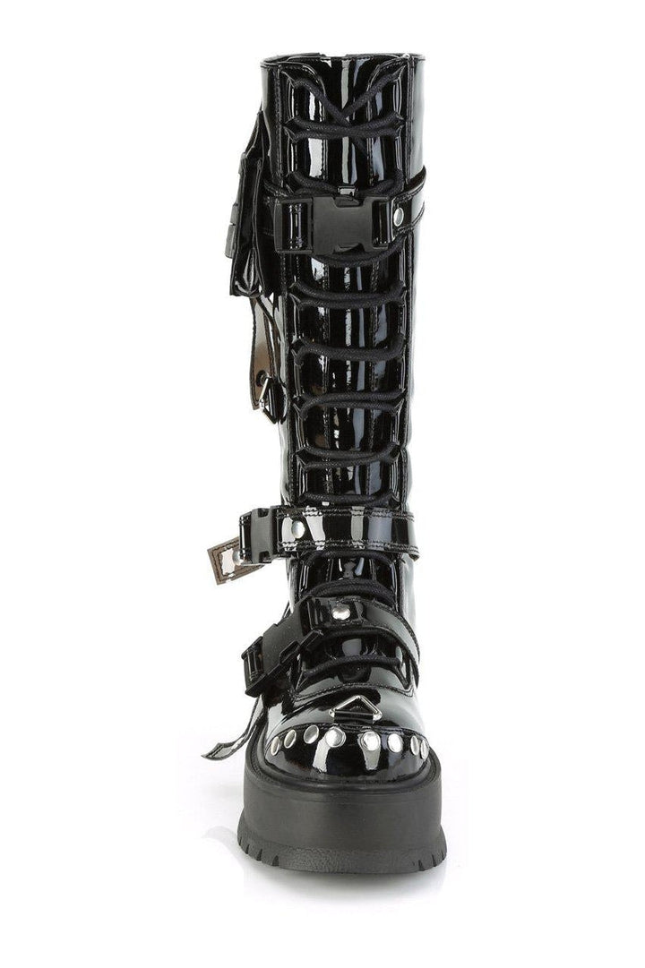 SLACKER-260 Knee Boot | Black Patent