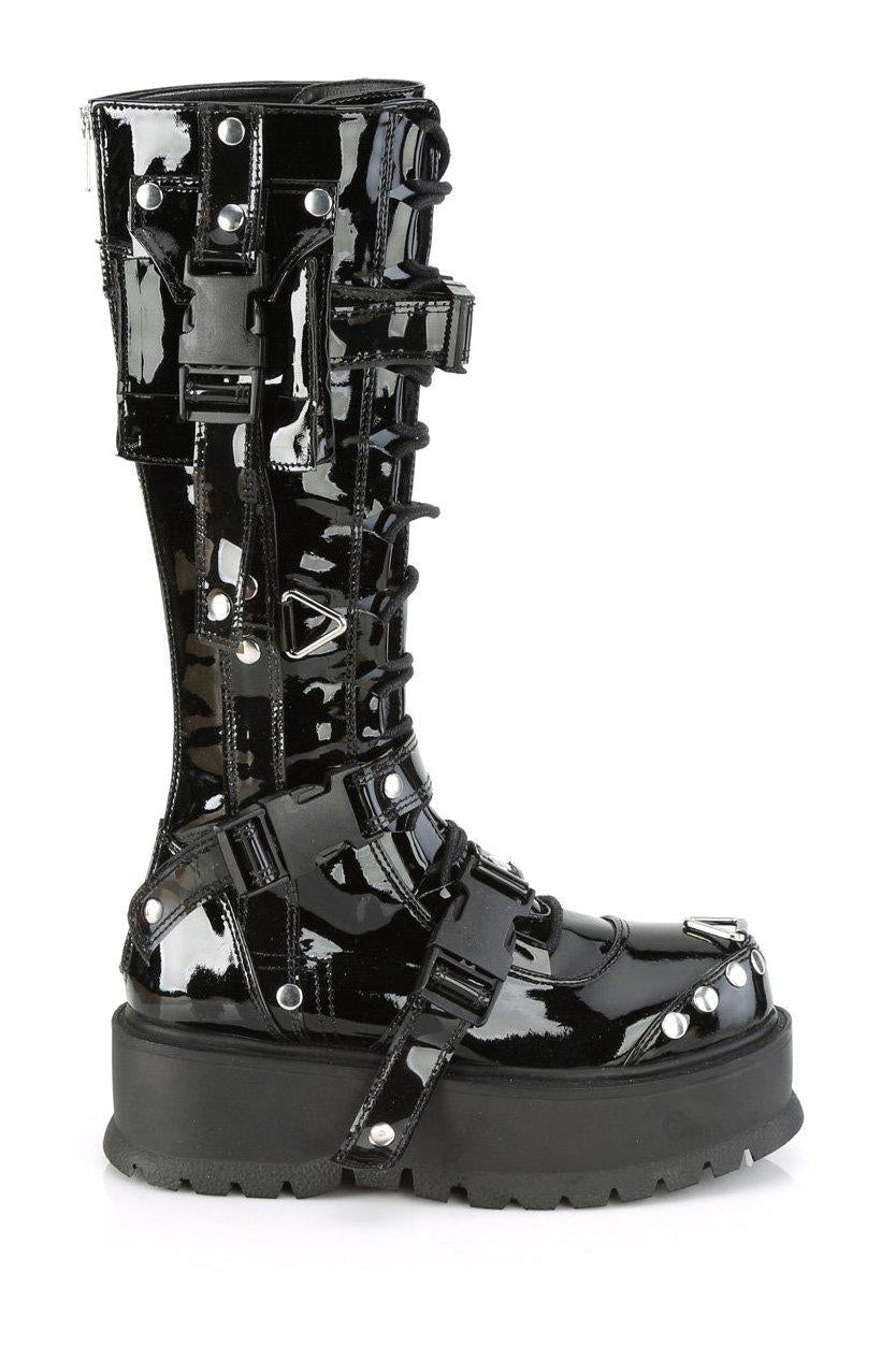 SLACKER-260 Knee Boot | Black Patent-Knee Boots-Demonia-SEXYSHOES.COM