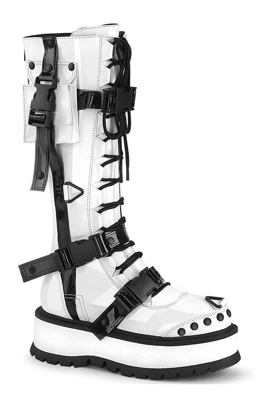 SLACKER-260 Knee Boot | White Patent-Knee Boots-Demonia-SEXYSHOES.COM