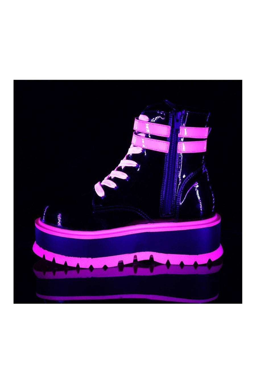 Demonia SLACKER-52 Ankle Boot in Black Patent