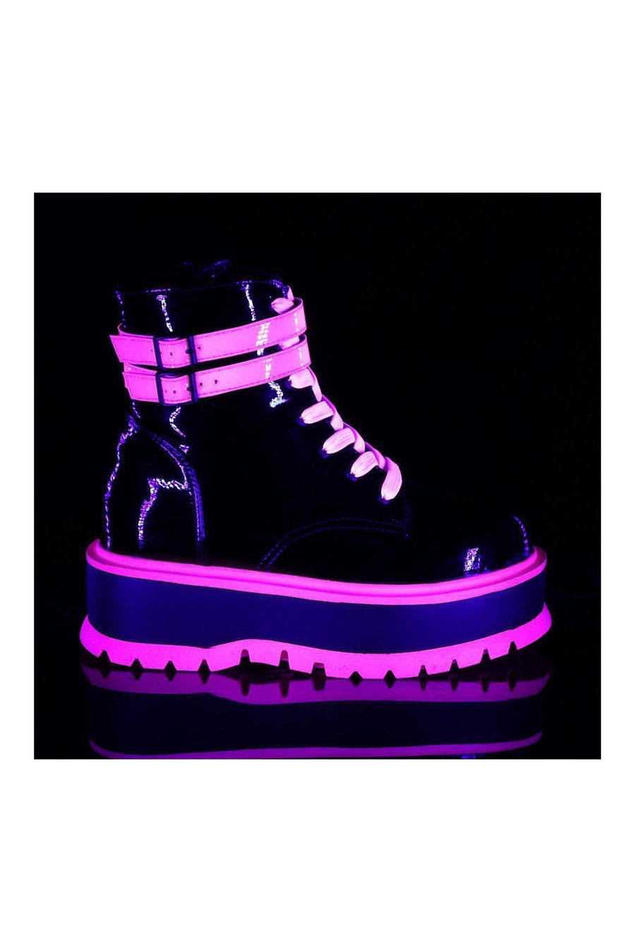 Demonia SLACKER-52 Ankle Boot in Black Patent