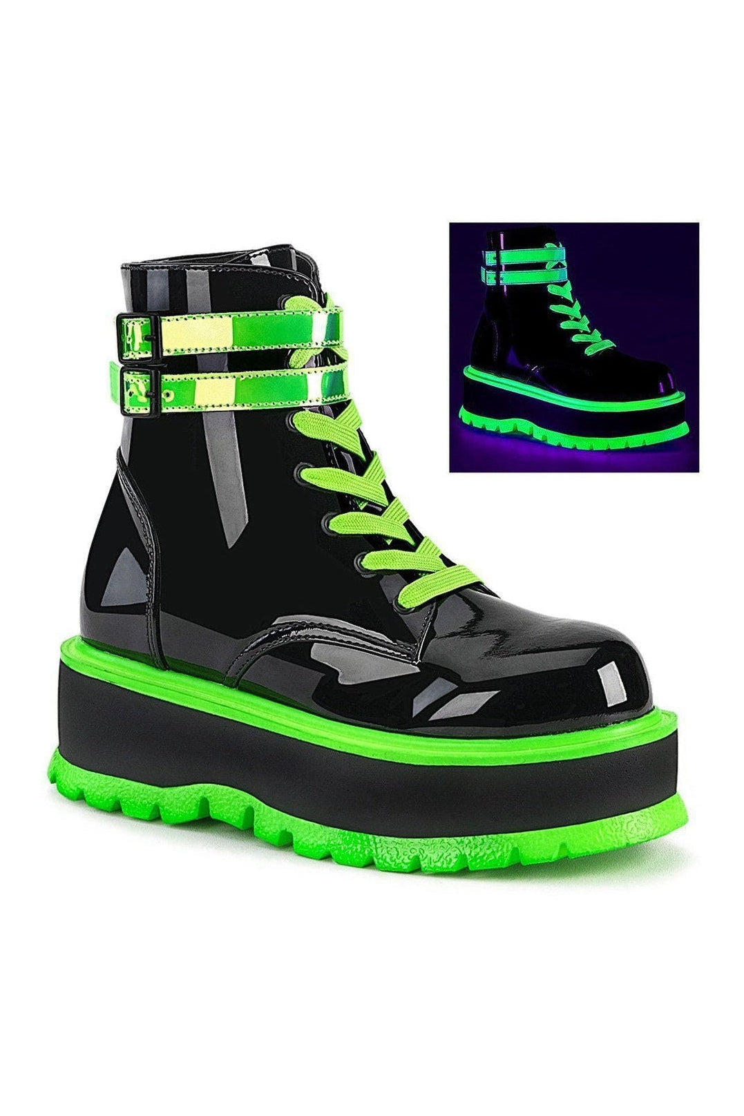 SLACKER-52 Ankle Boot | Black Patent-Ankle Boots-Demonia-SEXYSHOES.COM