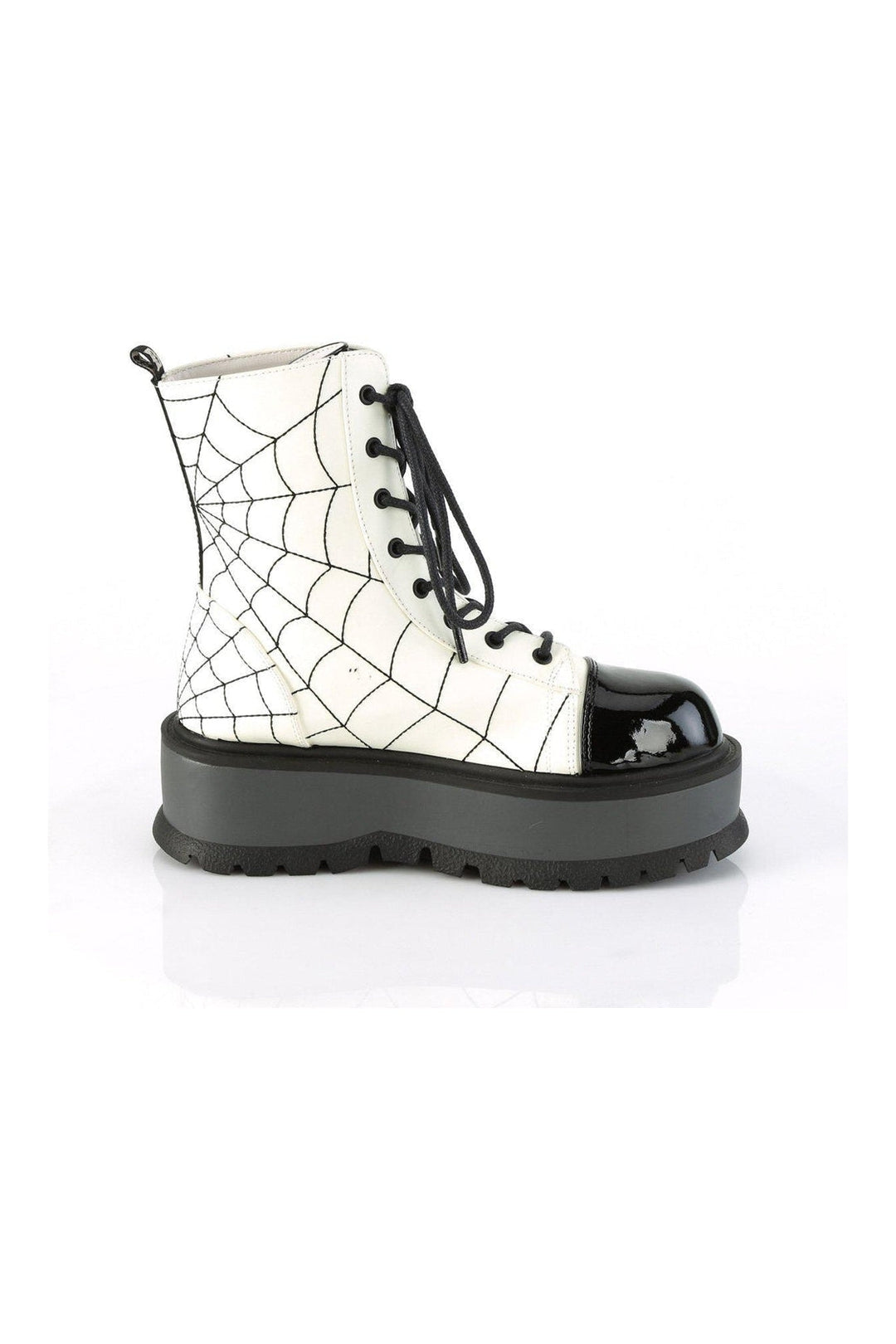 SLACKER-88 Ankle Boot | White Faux Leather-Ankle Boots-Demonia-SEXYSHOES.COM