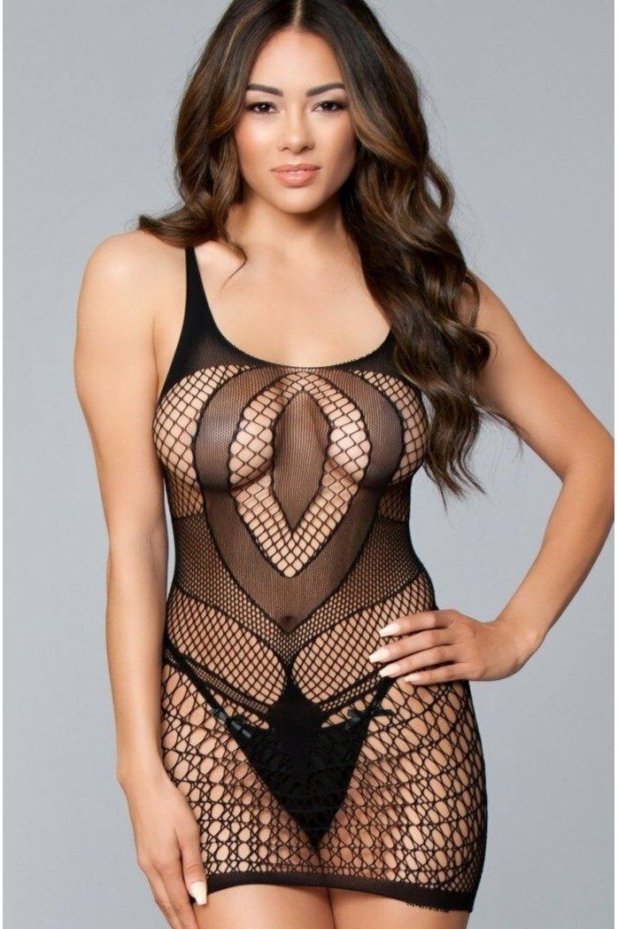 Sleeveless Fishnet Dress-Stripper Dresses-BeWicked-Black-O/S-SEXYSHOES.COM
