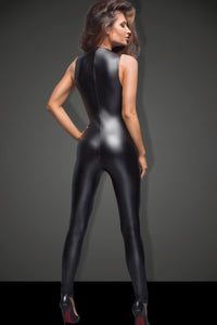 Noir Handmade Sleeveless Lace Full Bodysuit in Black Wetlook