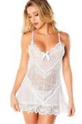 Soft Cup Lacey Babydoll With Bows And G-String