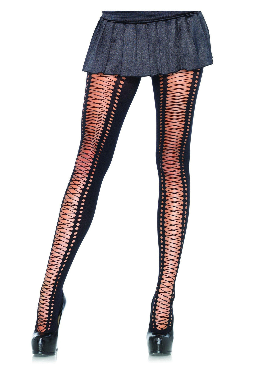 Spandex Seamless Crochet Lace Up Tights-Leg Avenue-SEXYSHOES.COM