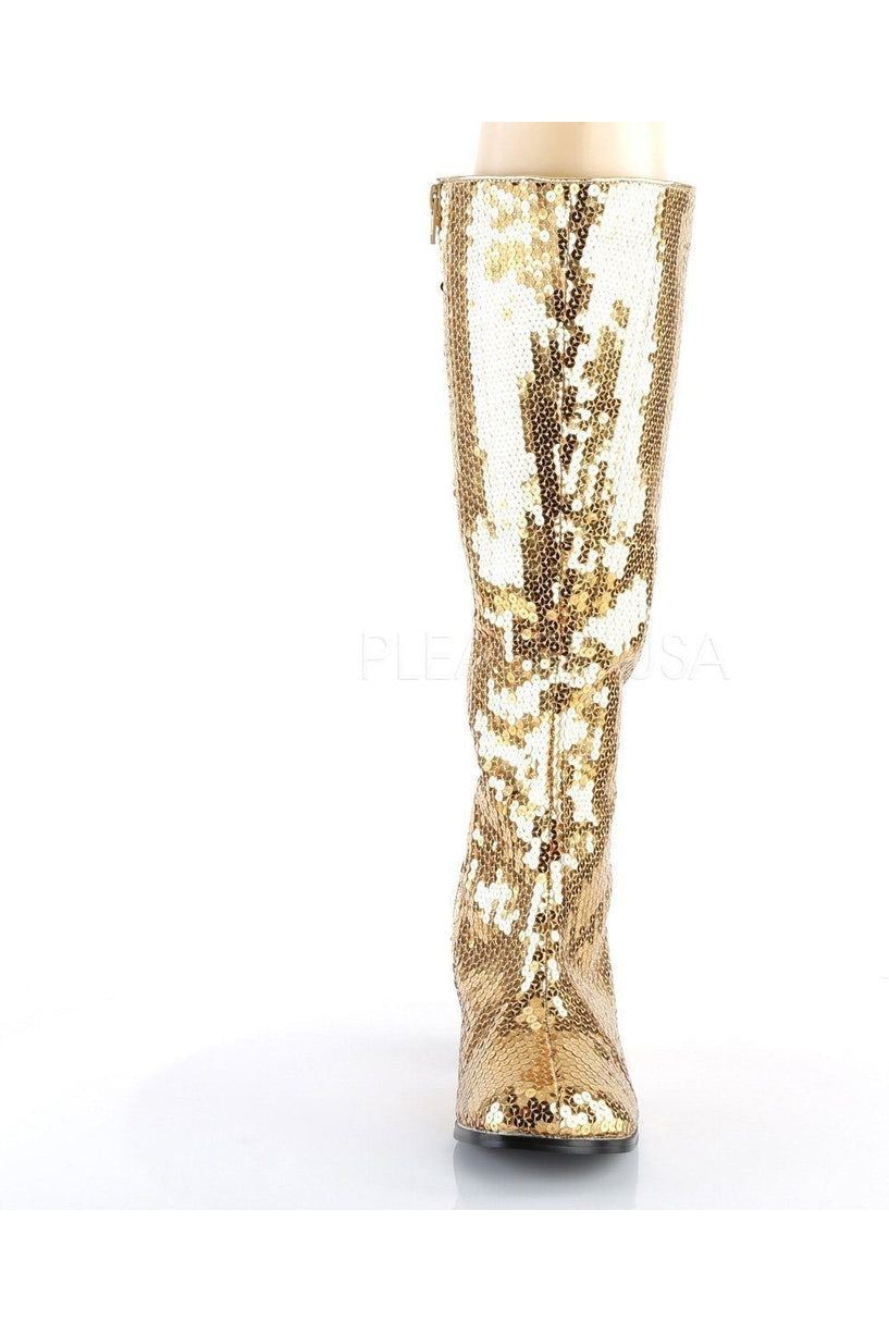 Bordello SPECTACUL-300SQ Knee Boot in Gold Sequins