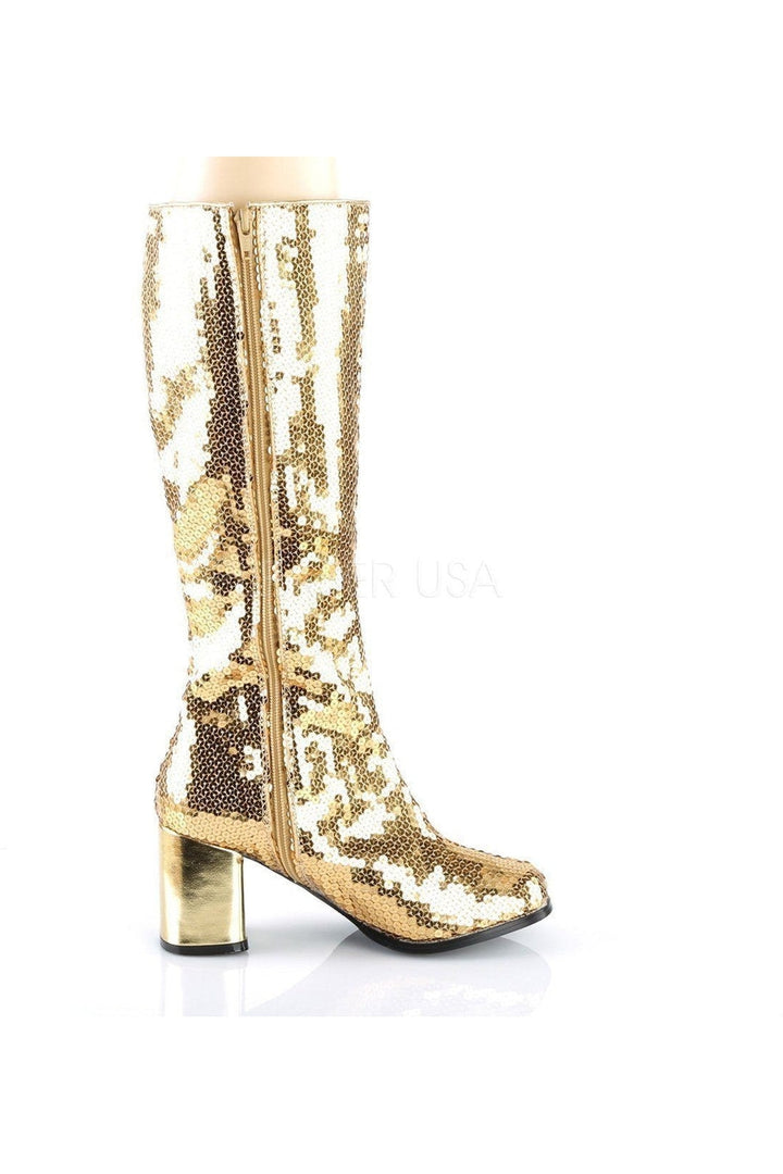 SPECTACUL-300SQ Knee Boot | Gold Sequins-Bordello-Knee Boots-SEXYSHOES.COM