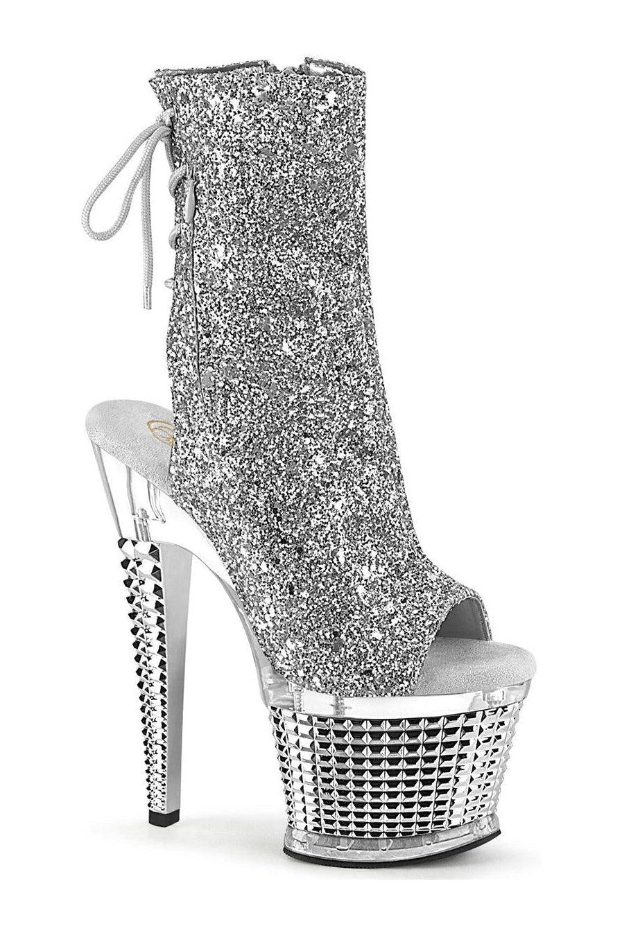 SPECTATOR-1018G Ankle Boot | Silver Glitter-Ankle Boots-Pleaser-Silver-8-Glitter-SEXYSHOES.COM