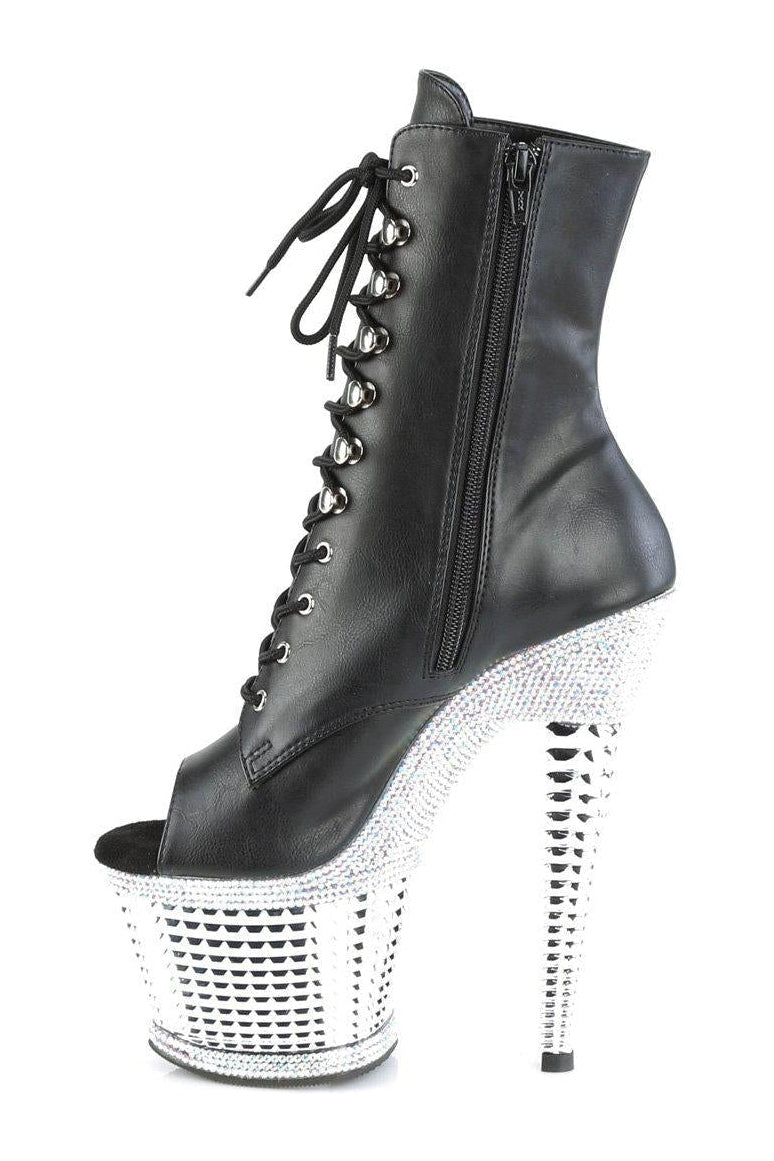 Pleaser SPECTATOR-1021RS Ankle Boot in Black Faux Leather