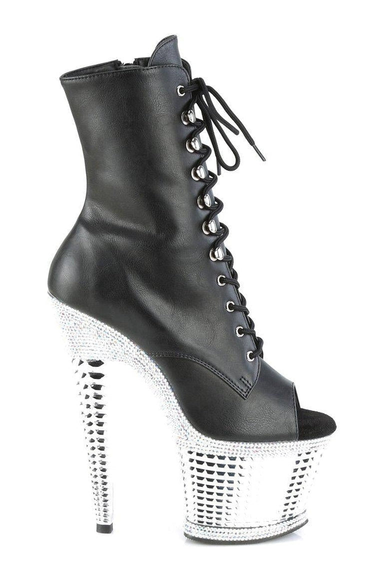 SPECTATOR-1021RS Ankle Boot | Black Faux Leather-Ankle Boots-Pleaser-SEXYSHOES.COM