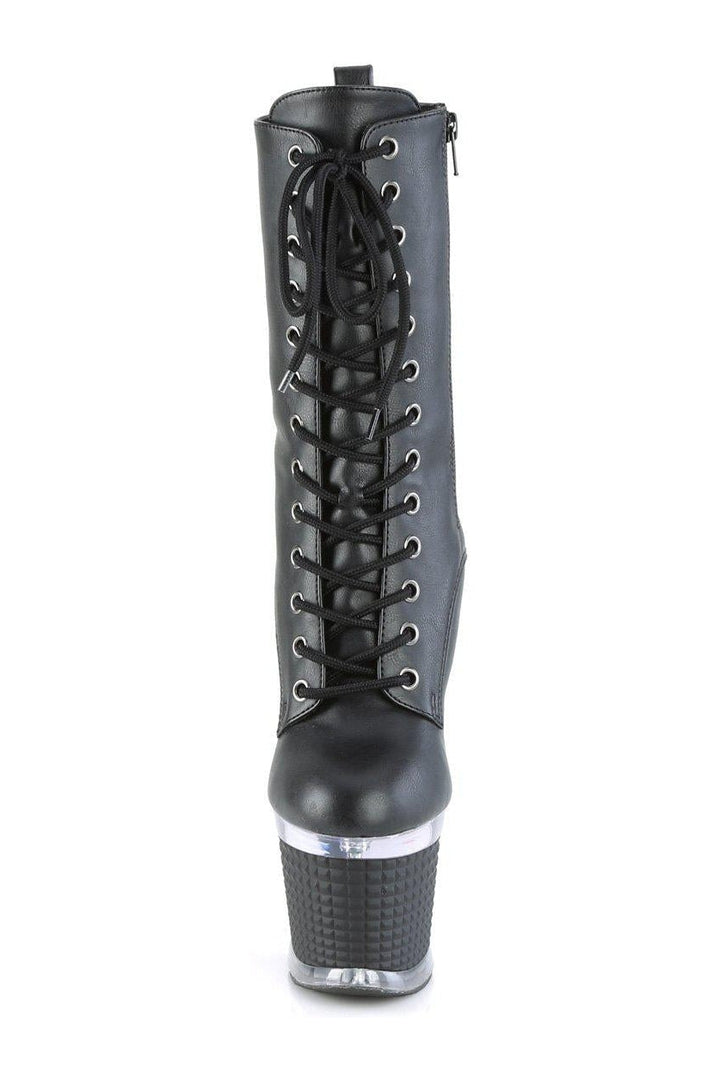 SPECTATOR-1040 Knee Boot | Black Faux Leather-Knee Boots-Pleaser-SEXYSHOES.COM