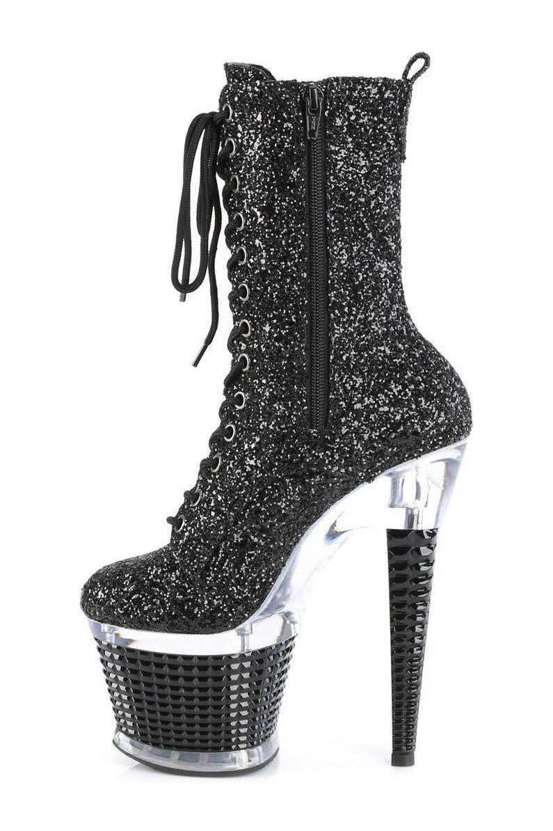 SPECTATOR-1040G Knee Boot | Black Glitter-Knee Boots-Pleaser-SEXYSHOES.COM