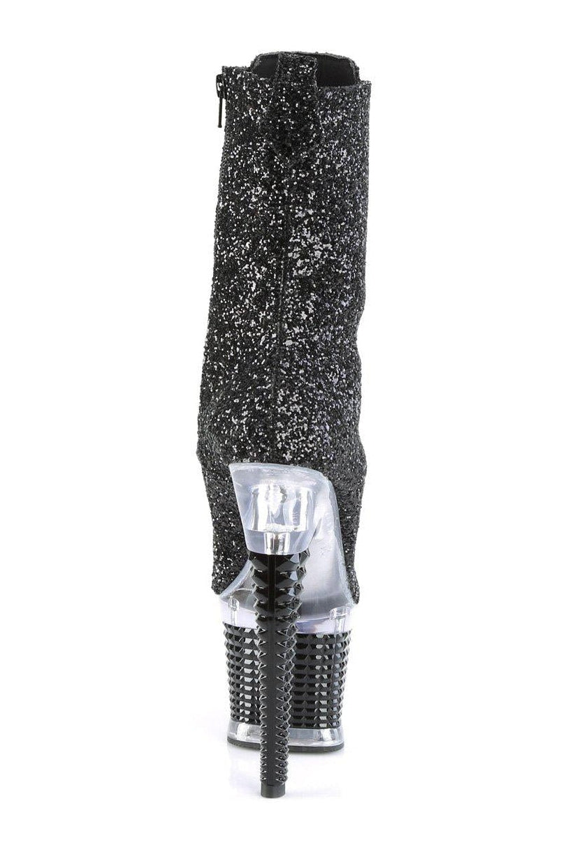 SPECTATOR-1040G Knee Boot | Black Glitter-Knee Boots-Pleaser-SEXYSHOES.COM