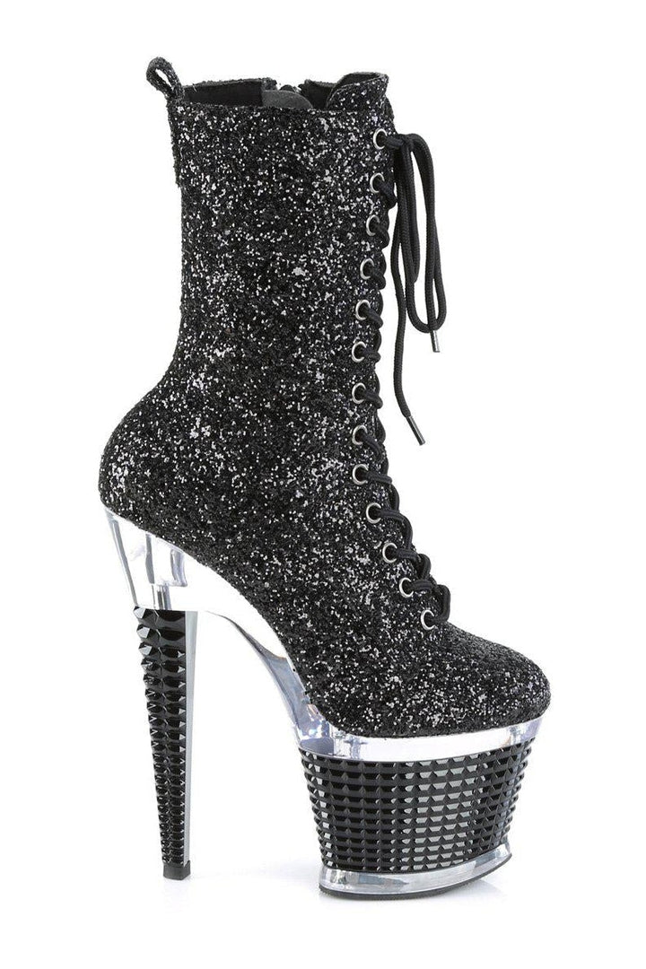 SPECTATOR-1040G Knee Boot | Black Glitter-Knee Boots-Pleaser-SEXYSHOES.COM