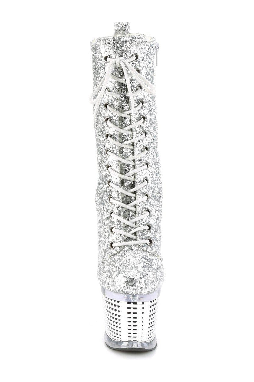 Pleaser SPECTATOR-1040G Knee Boot in Silver Glitter