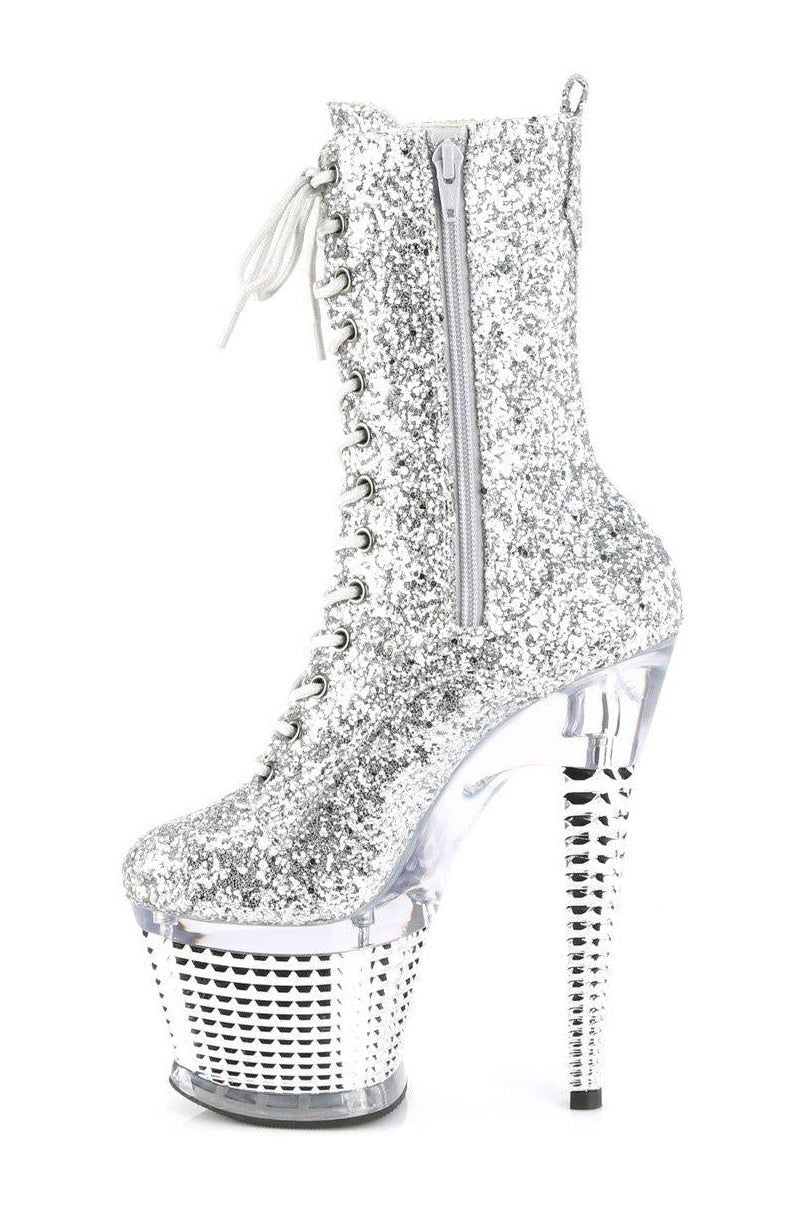 SPECTATOR-1040G Knee Boot | Silver Glitter-Knee Boots-Pleaser-SEXYSHOES.COM