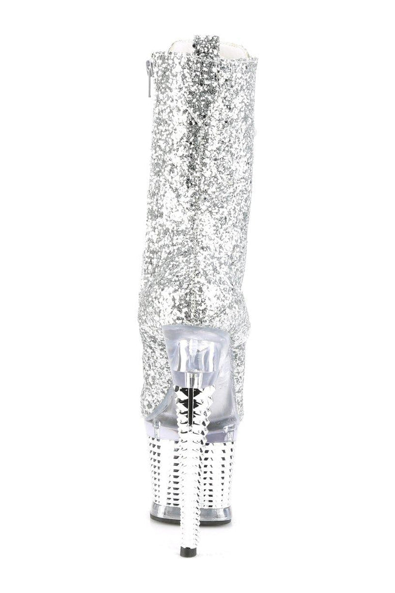 SPECTATOR-1040G Knee Boot | Silver Glitter-Knee Boots-Pleaser-SEXYSHOES.COM
