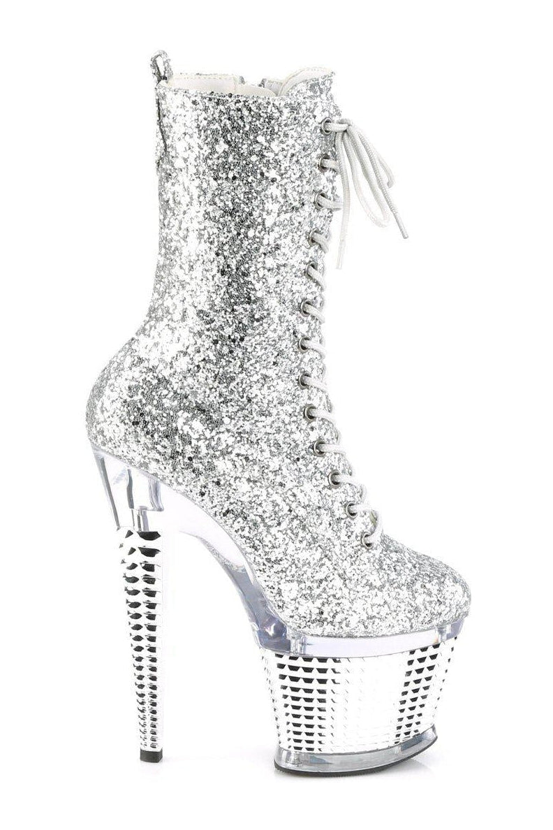 SPECTATOR-1040G Knee Boot | Silver Glitter-Knee Boots-Pleaser-SEXYSHOES.COM