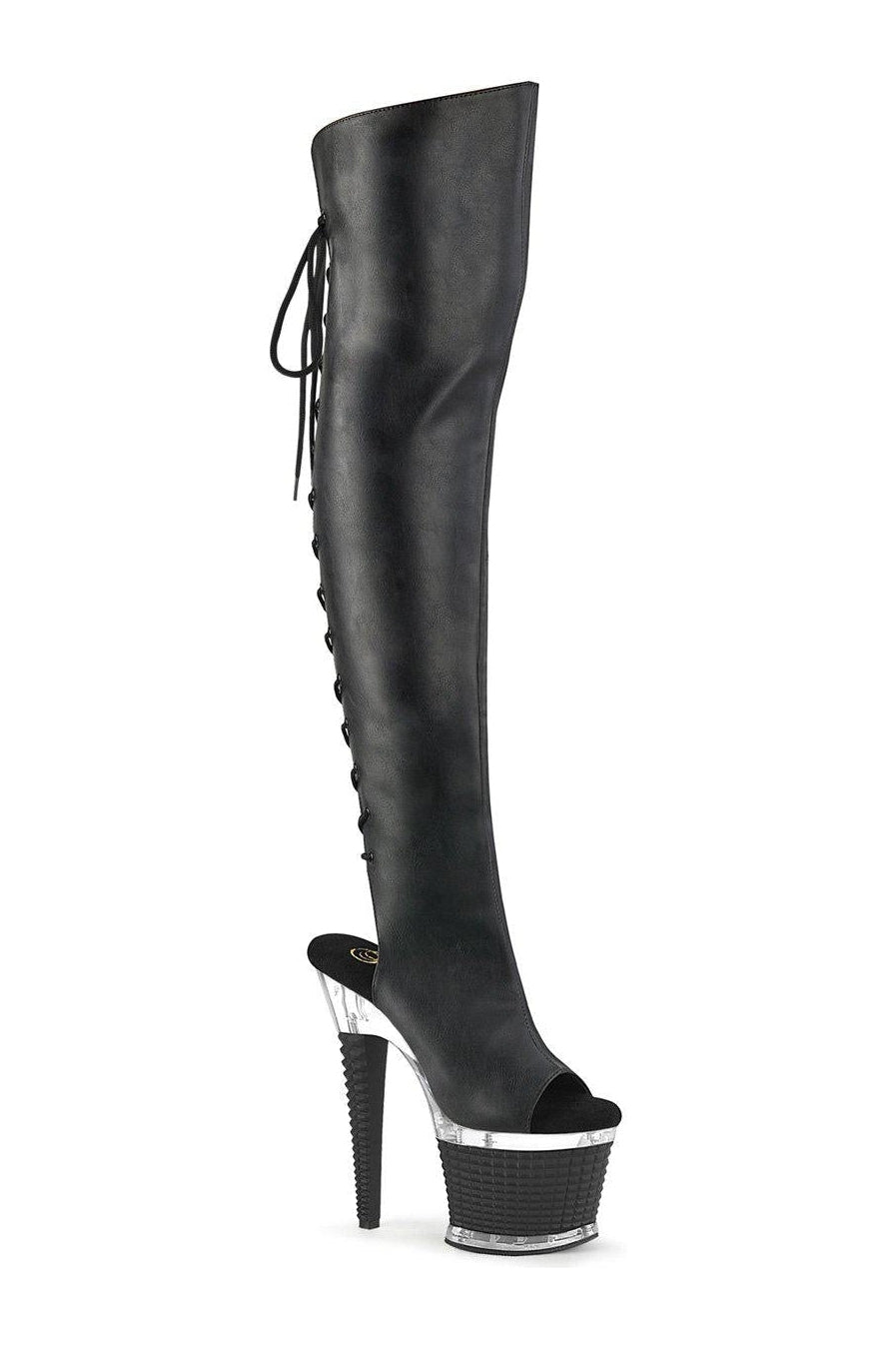 Pleaser SPECTATOR-3019 Thigh Boot in Black Faux Leather from SexyShoes.com