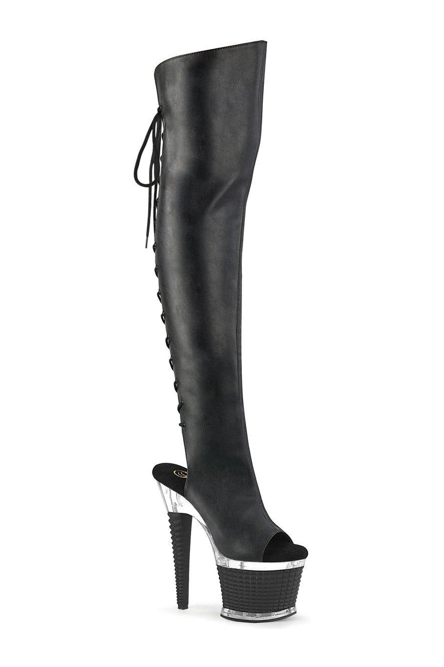 SPECTATOR-3019 Thigh Boot | Black Faux Leather-Thigh Boots-Pleaser-Black-7-Faux Leather-SEXYSHOES.COM