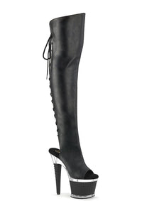 Pleaser SPECTATOR-3019 Thigh Boot in Black Faux Leather from SexyShoes.com