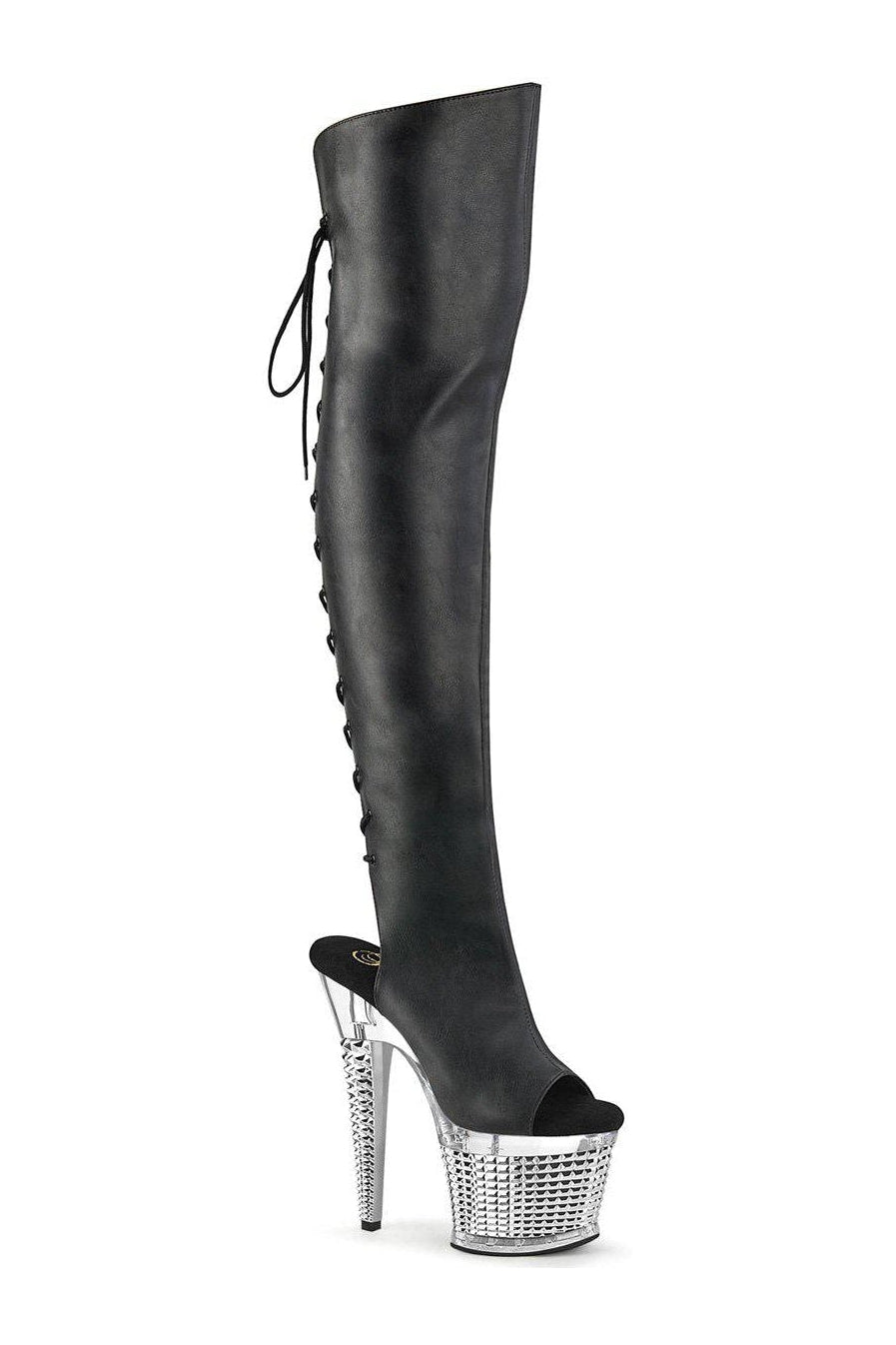 SPECTATOR-3019 Thigh Boot | Black Faux Leather-Thigh Boots-Pleaser-Black-10-Faux Leather-SEXYSHOES.COM